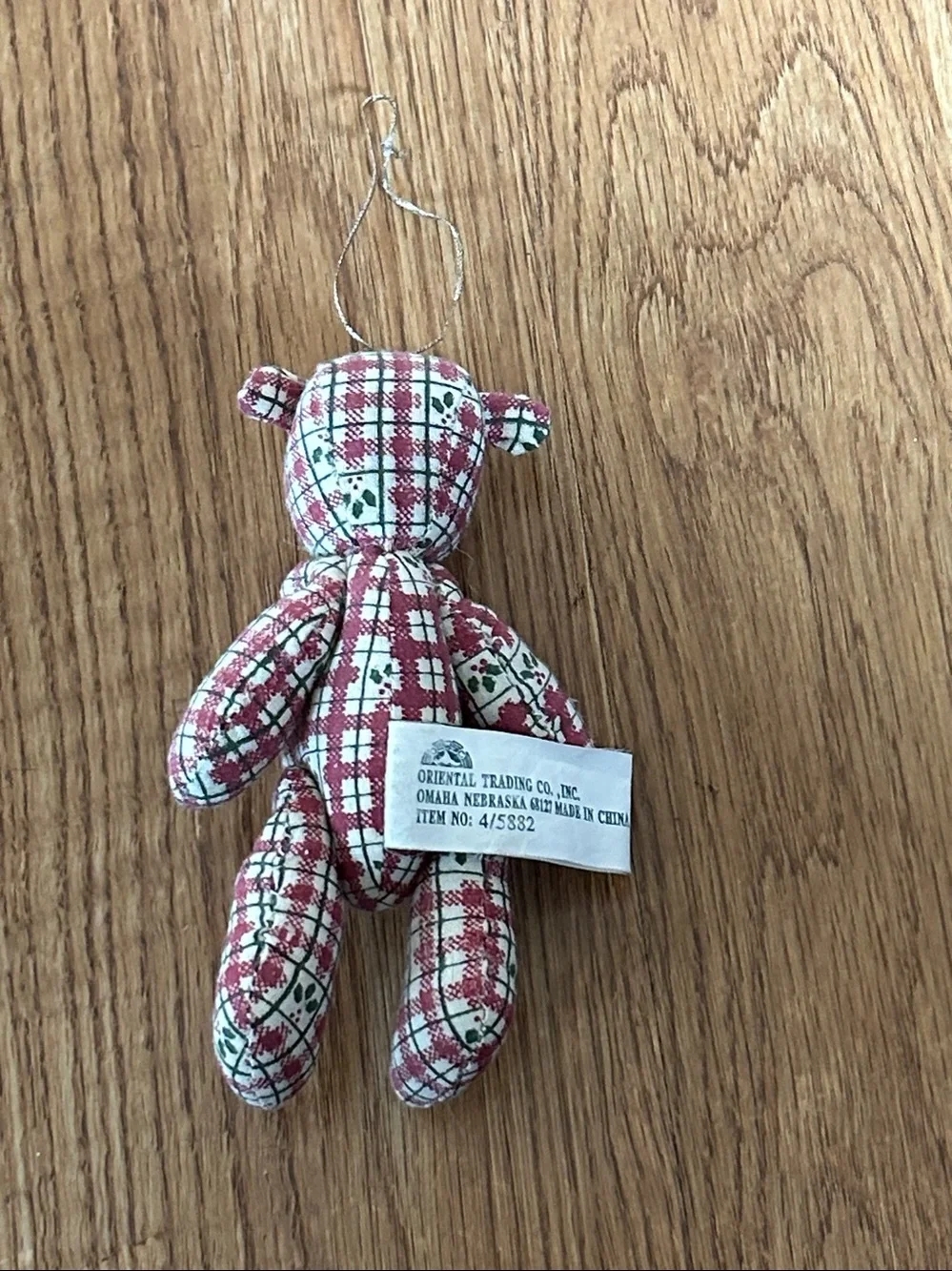 Pink Plaid Plush Dog Toy Bear with Red Bow
